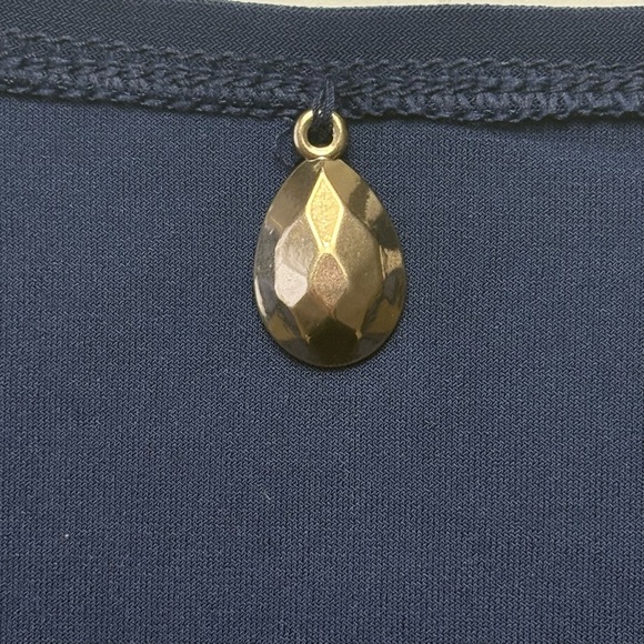 NEW WHBM Matte Jersey Draped Cowl Neck Shell Top Size L Officer Blue Cap Sleeve - Picture 4 of 10